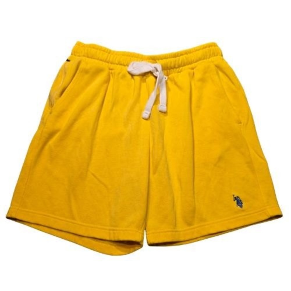 US Polo Assn Mens M Yellow Fleece Sweat Shorts Elastic Drawstring Athleisure